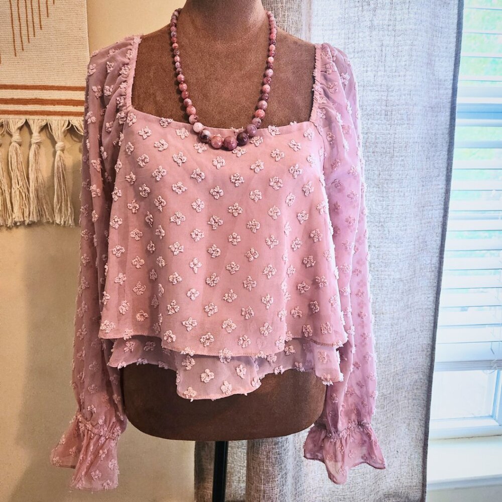 Altar'd State NWT Rose Color Textured Blouse | Cottagecore & Coquette | Size M